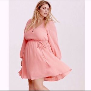 Torrid Pink Lace Crepe Belted Skater Dress Sz 4